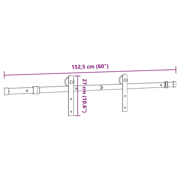 Musta liukuovi hardware kit Doreta 152cm (teräs)