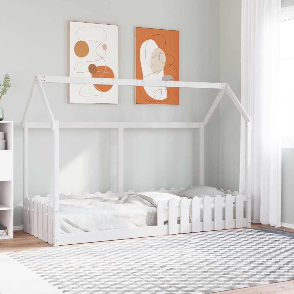 Valkoinen lasten talo sängynrunko Luigia 80x200cm (mänty)