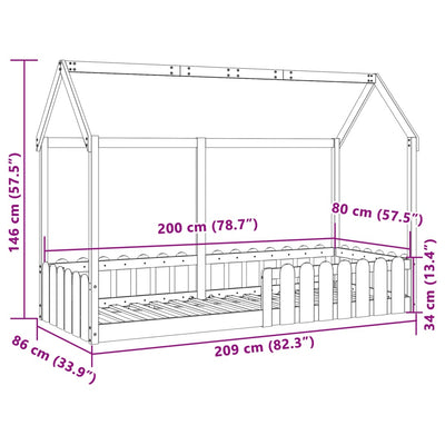 Lasten talo sängynrunko vahanruskea 80x200 cm mänty