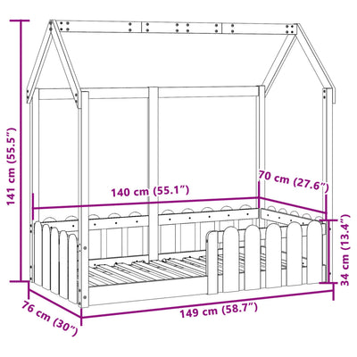 Valkoinen lasten talonmuotoinen sängynrunko Luigia 70x140cm (mänty)