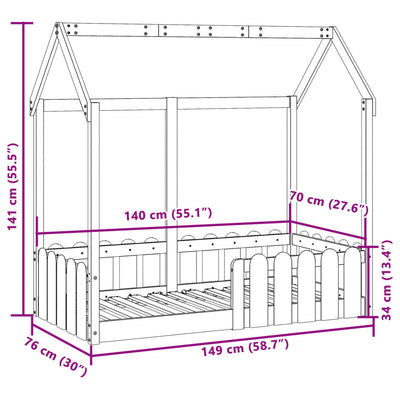 Vahanruskea lasten talonmuotoinen sängynrunko Luigia 70x140cm (mänty)