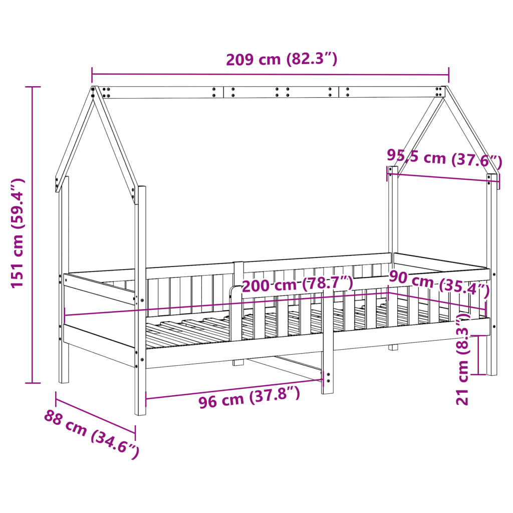 Lasten talonmuotoinen sängynrunko Nazam 90x200cm (mänty)