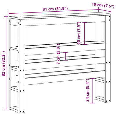 Sängynpääty hyllyillä 75 cm täysi mänty