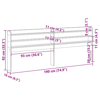 Sängynpääty hyllyillä 180 cm täysi mänty