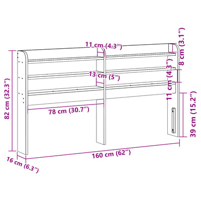 Sängynpääty hyllyillä valkoinen 150 cm täysi mänty