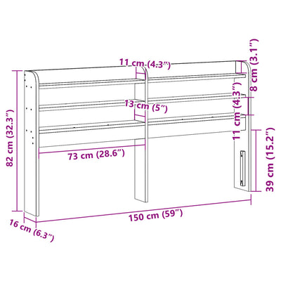 Sängynpääty hyllyillä 140 cm täysi mänty