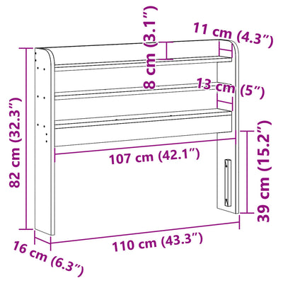 Sängynpääty hyllyillä valkoinen 100 cm täysi mänty