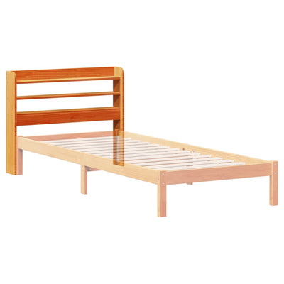 Sängynpääty hyllyillä vahanruskea 90 cm täysi mänty