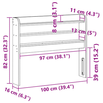 Sängynpääty hyllyillä vahanruskea 90 cm täysi mänty