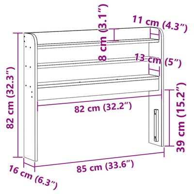 Valkoinen sängynpääty hyllyillä Ceszarina 75cm (mänty)