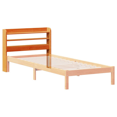 Sängynpääty hyllyillä vahanruskea 75 cm täysi mänty