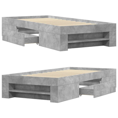 Sängynrunko betoninharmaa 90x200 cm tekninen puu