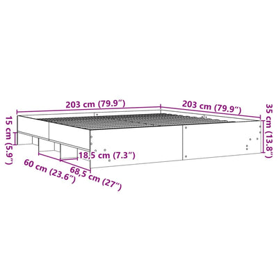 Sängynrunko betoninharmaa 200x200 cm tekninen puu