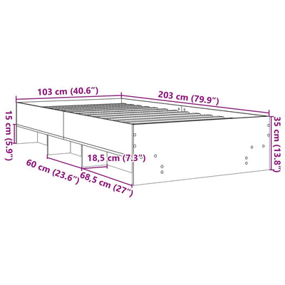 Sängynrunko betoninharmaa 100x200 cm tekninen puu