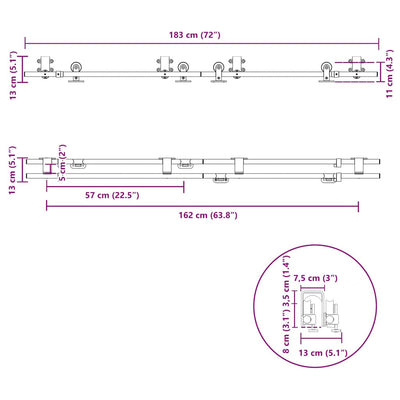 Hopea liukuoven asennustarvikkeet Noruca 183cm (ruostumaton teräs)