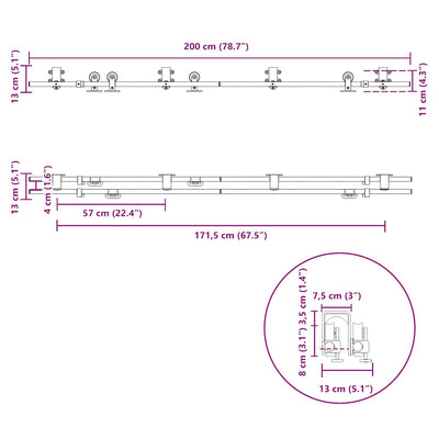 Hopea liukuoven asennustarvikkeet Noruca 200cm (ruostumaton teräs)