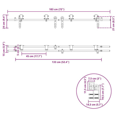 Hopea liukuoven asennustarvikkeet Marijen 183cm (ruostumaton teräs)