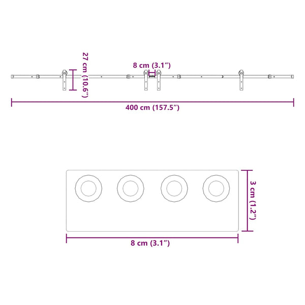 Musta liukuovi hardware kit Ghibu 400cm (teräs)