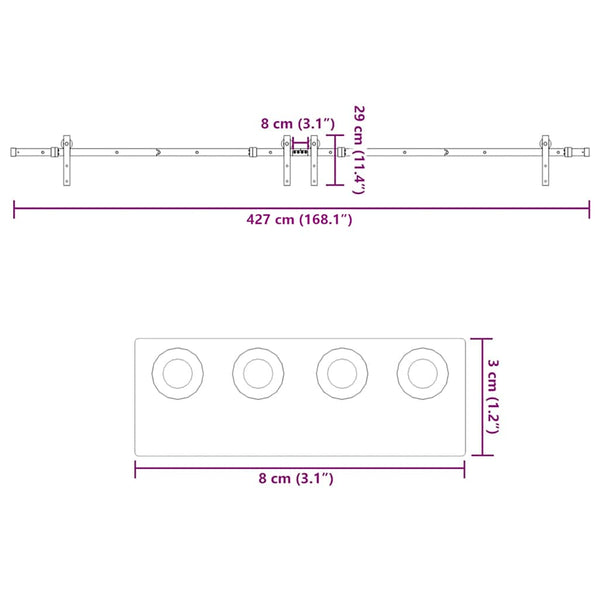 Musta liukuovi hardware kit Ghibu 427cm (teräs)