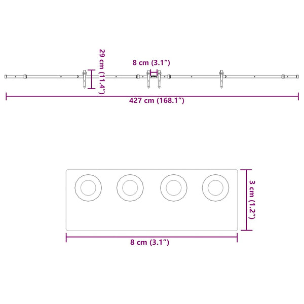Musta liukuovi hardware kit Fimu 427cm (teräs)