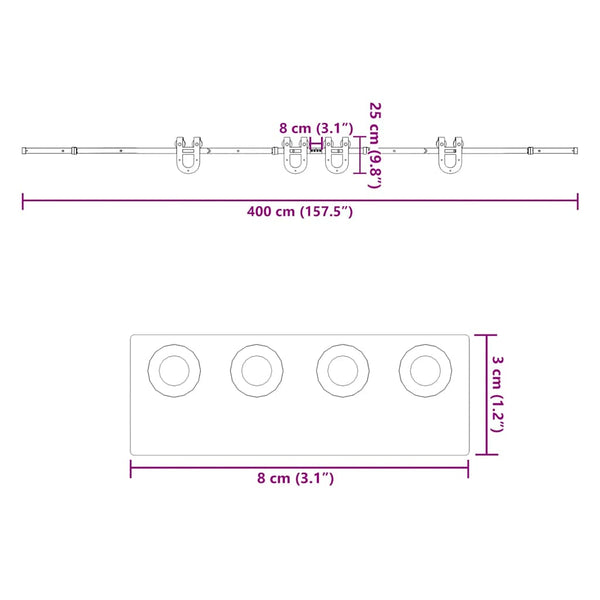 Musta liukuovi hardware kit Marghiloman 400cm (teräs)