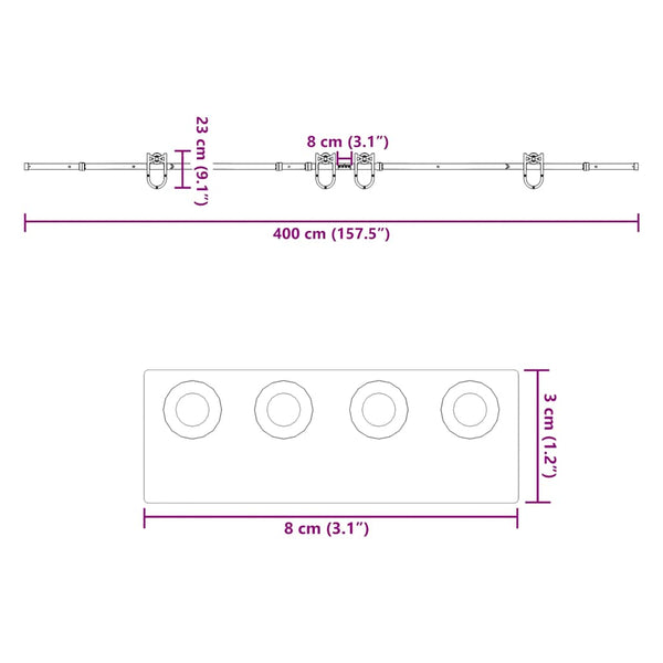 Musta liukuovi hardware kit Bibian 400cm (teräs)