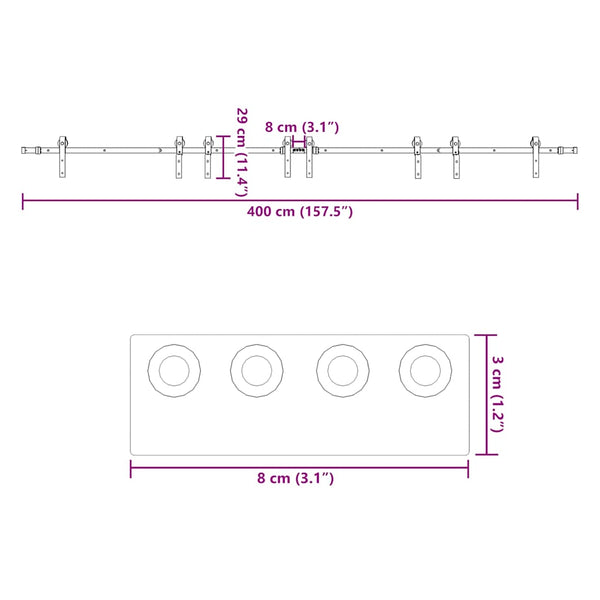 Musta liukuovi hardware kit Gutal_Ecaterina 400cm (teräs)