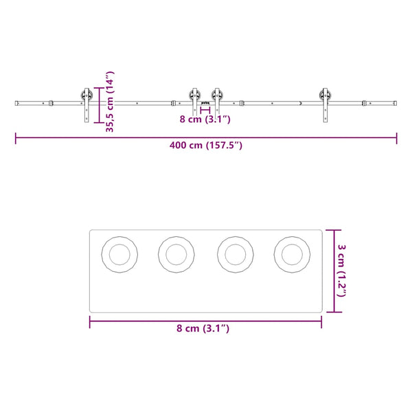 Musta liukuovi hardware kit Luciani 400cm (teräs)