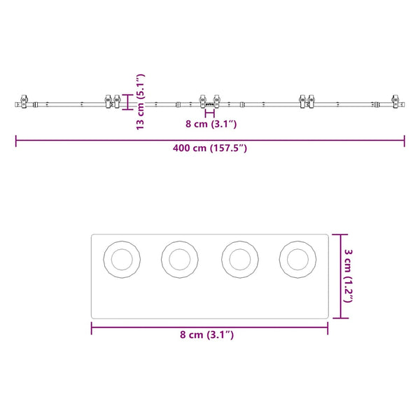 Musta liukuovi hardware kit Emami 400cm (teräs)