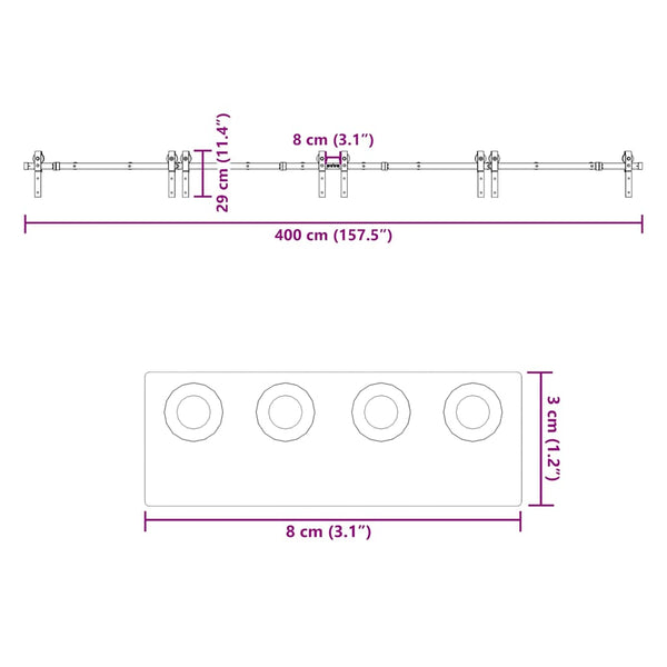 Musta liukuovi hardware kit Lasszlo 400cm (teräs)