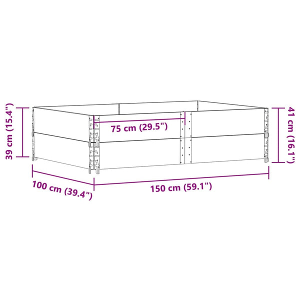 Kuormalavan reunukset 2 kpl harmaa 150x100 cm täysi mänty
