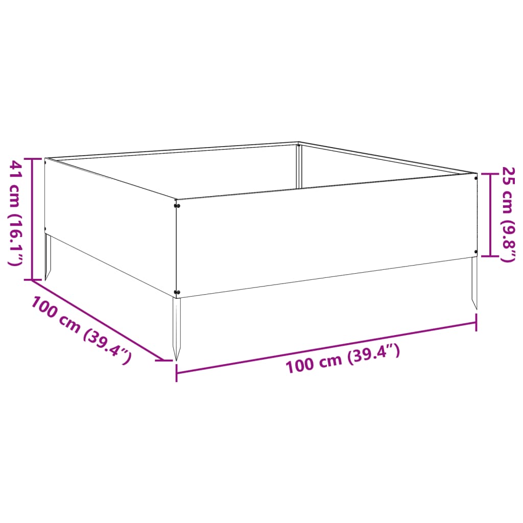 Antrasiitti korotettu kukkalaatikko Fmircea 100x100x25cm (teräs)