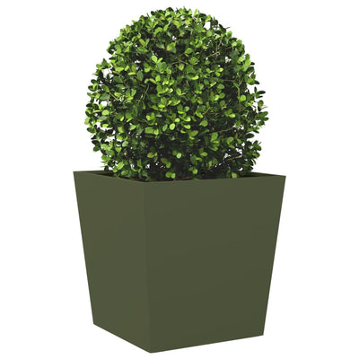 Puutarhakukkalaatikot 2 kpl oliivinvihreä 50x50x50 cm teräs