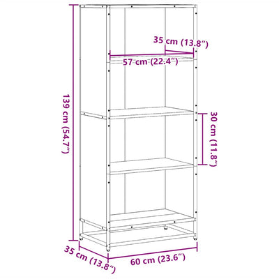 Kirjahylly ruskea tammi 60x35x139 cm tekninen puu