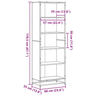 Ruskea kirjahylly Adalber 60x35x170,5cm (puinen)