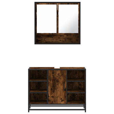 Kylpyhuoneen kalustesarja Emerig (2-osainen, savutammi, puinen)