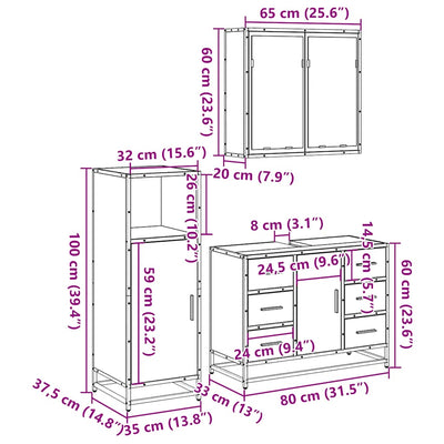 Ruskea kylpyhuoneen kalustesarja Gyorgyi (3-osainen, tammi puinen)