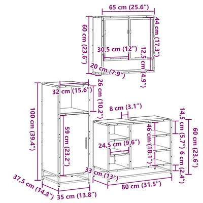 Kylpyhuonekalustesarja Munkas (3-osainen, sonoma-tammi, puinen)