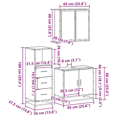 Ruskea kylpyhuoneen kalustesarja Paraschiv (3-osainen, tammi puinen)