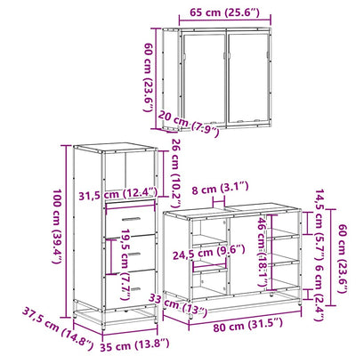 Kylpyhuonekalustesarja Adelka (3-osainen, sonoma-tammi, puinen)