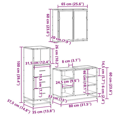 Harmaa kylpyhuoneen kalustesarja Adelka (3-osainen, sonoma puinen)