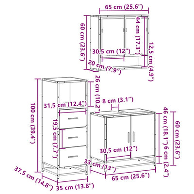 Kylpyhuoneen kalustesarja Dorathea 3-osainen (savutammi puinen)