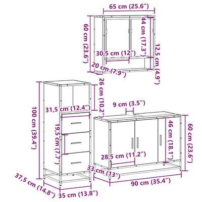 Kylpyhuoneen kalustesarja Doche 3-osainen (savutammi puinen)