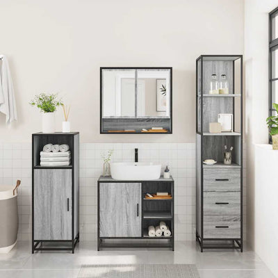 Harmaa kylpyhuoneen kalustesarja Dimitriade (3-osainen, sonoma puinen)