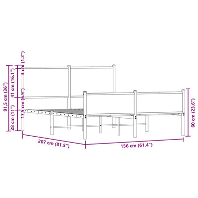 Sonoma-tammi metallinen sängynrunko ilman patjaa Oane 150x200cm