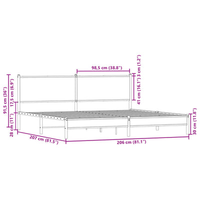 Metallinen sängynrunko ilman patjaa ruskea tammi 200x200 cm