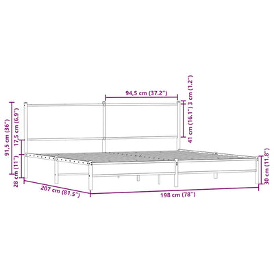 Ruskea tammi metallinen sängynrunko Oane 193x203cm