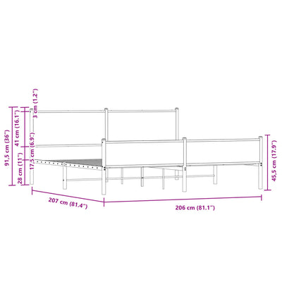 Metallinen sängynrunko ilman patjaa ruskea tammi 200x200 cm