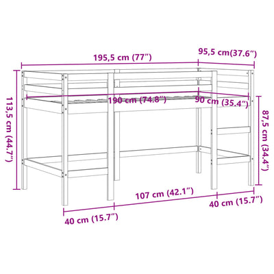 Lasten parvisänky tikkailla vahanruskea 90x190 cm täysi mänty