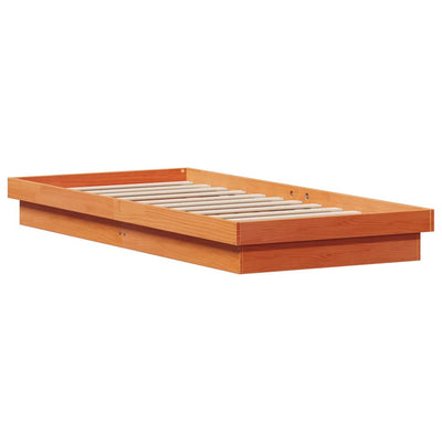 Sängynrunko LED-valoilla vahanruskea 75x190 cm täysi mänty
